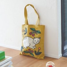 画像1: 【松尾ミユキ】Embroidery Tote bag Matsuo Miyuki　トートバッグ｜猫刺繍かばん｜Kitten　黄色｜「A4」すっぽり　たっぷり収納 (1)