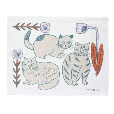 画像1: 【松尾ミユキ】キッチンクロス｜日本製｜ベージュ猫×花赤｜Kitchen cloth Cat Matsuo Miyuki｜ (1)