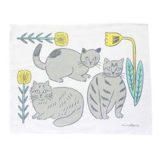 画像2: 【松尾ミユキ】キッチンクロス｜日本製｜グレー猫×黄色花｜Kitchen cloth Cat Matsuo Miyuki｜ (2)