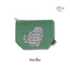 画像1: 【松尾ミユキ】Pouch Cat Matsuo Miyuki｜Stella　グリーン　ネコポーチ｜小物入れ｜猫ねこcat (1)