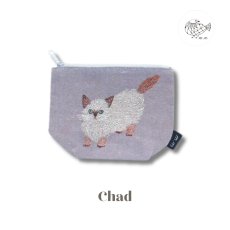 画像1: 【松尾ミユキ】Pouch Cat Matsuo Miyuki｜Chad　パープル　ネコポーチ｜小物入れ｜猫ねこcat (1)