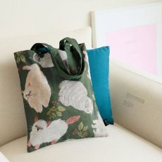 画像1: 【松尾ミユキ】Rectangle totebag Rabbit/Bird/Cat Matsuo Miyuki ｜Cat & Leaf　キャット＆リーフグリーン｜肩がけショルダートートバッグ　かばん｜ネコねこ猫cat (1)