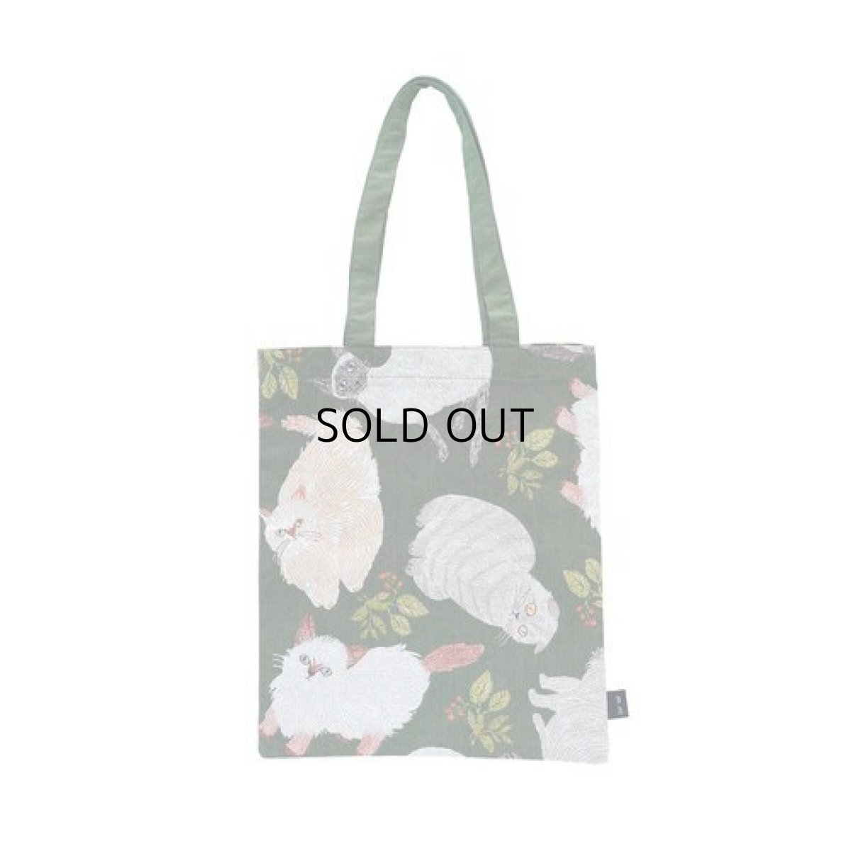 画像2: 【松尾ミユキ】Rectangle totebag Rabbit/Bird/Cat Matsuo Miyuki ｜Cat & Leaf　キャット＆リーフグリーン｜肩がけショルダートートバッグ　かばん｜ネコねこ猫cat (2)