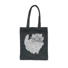 画像1: 【松尾ミユキ】Rectangle totebag Cat Matsuo Miyuki｜Elliot　ブラック｜肩がけショルダートートバッグ　かばん｜ネコねこ猫cat (1)