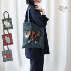 画像1: 【松尾ミユキ】Rectangle tote bag check back｜トートバッグ　チェック｜選べる4種類　Leo/Mugi/Lin/Maron｜猫ねこネコ (1)