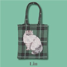 画像4: 【松尾ミユキ】Rectangle tote bag check back｜トートバッグ　チェック｜選べる4種類　Leo/Mugi/Lin/Maron｜猫ねこネコ (4)