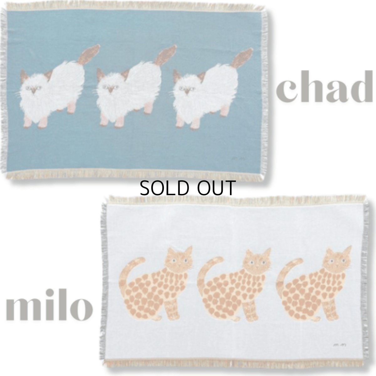 画像7: 【松尾ミユキ】タペストリーラグ　ネコ | cat　milo | ミロ マルチカバー|ベッドカバー|ソファーカバー|ひざかけ|インテリア|フリンジ|カーペット|マット|コットンスローブランケット (7)