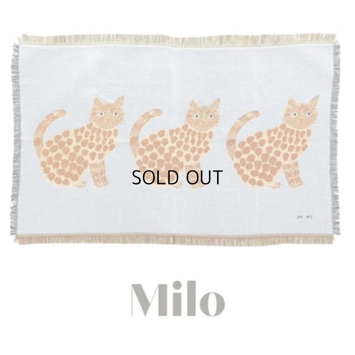 画像2: 【松尾ミユキ】タペストリーラグ　ネコ | cat　milo | ミロ マルチカバー|ベッドカバー|ソファーカバー|ひざかけ|インテリア|フリンジ|カーペット|マット|コットンスローブランケット (2)