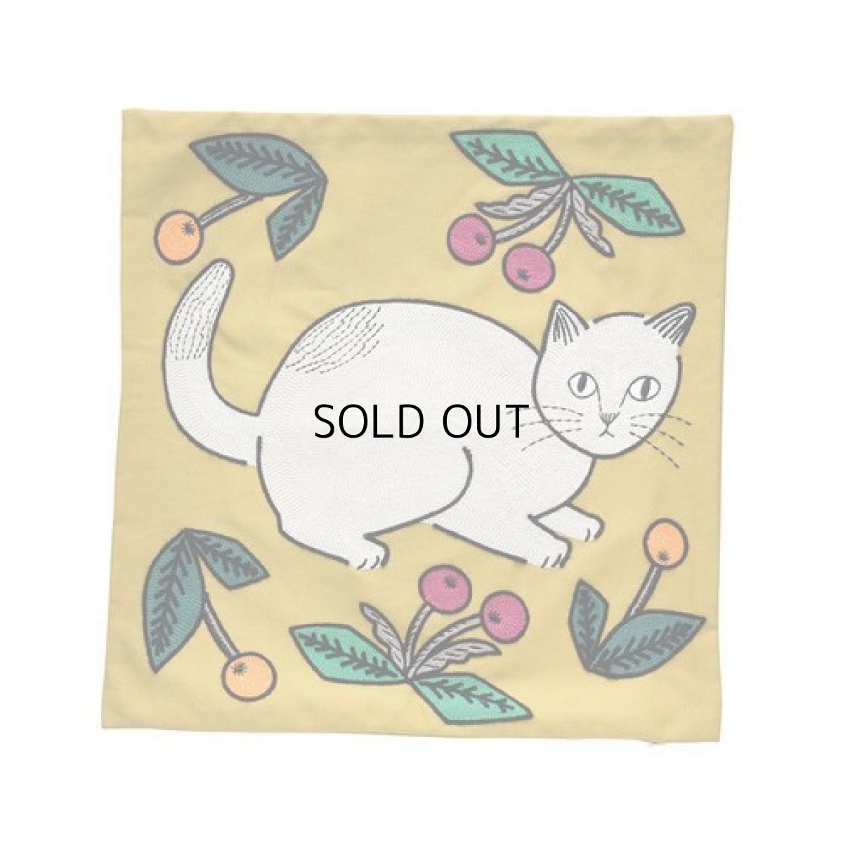 画像1: 【松尾ミユキ】Embroidery Cushion cover｜可愛い猫たちが刺繍されたクッションカバー｜イエロー（黄色）×白い子猫コネコ (1)