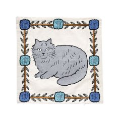画像1: 【松尾ミユキ】Embroidery Cushion cover｜可愛い猫たちが刺繍されたクッションカバー｜ホワイト（白）×猫／ネコ (1)