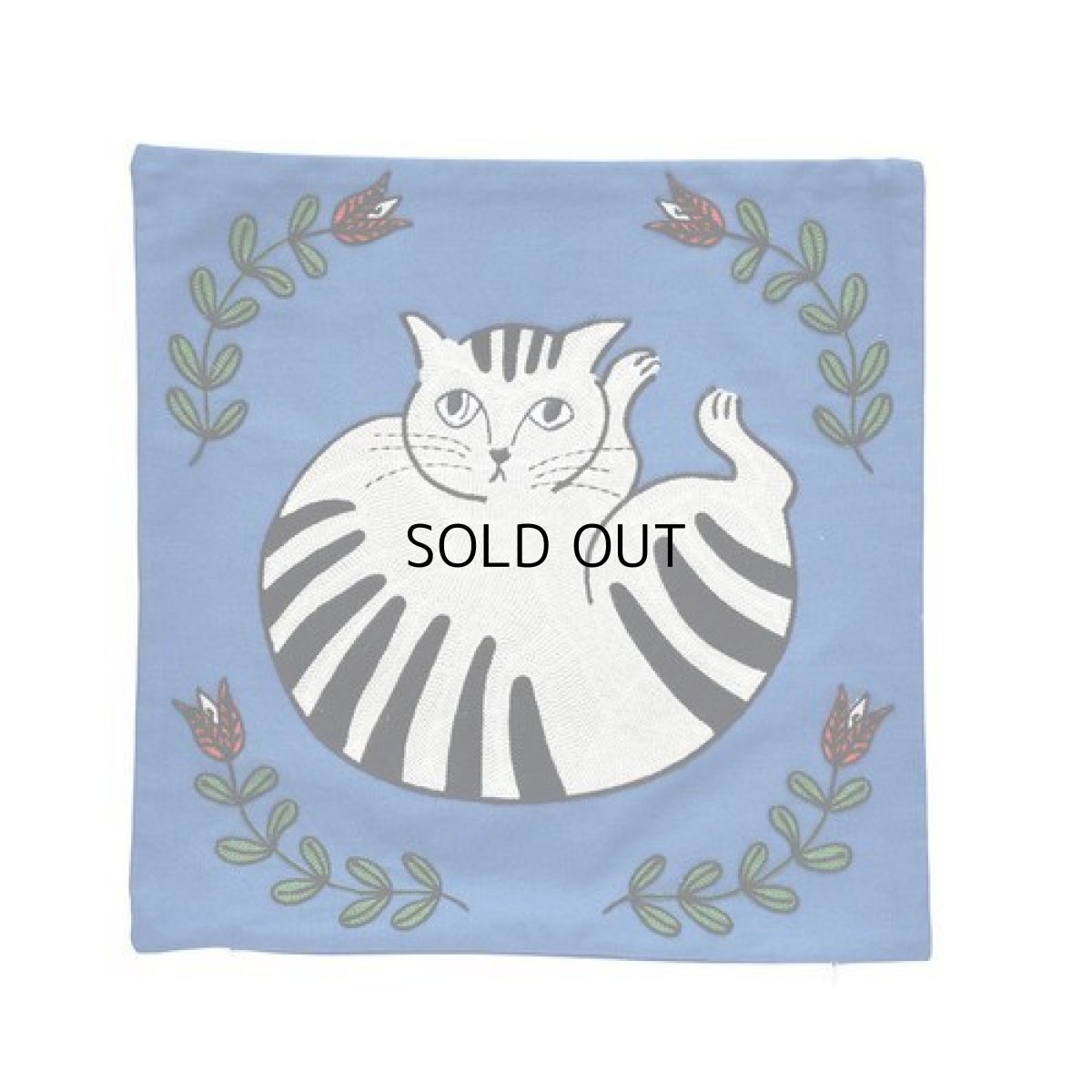 画像1: 【松尾ミユキ】Embroidery Cushion cover｜可愛い猫たちが刺繍されたクッションカバー｜ブルー（青）×トラネコ／虎猫 (1)
