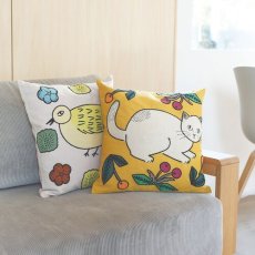 画像5: 【松尾ミユキ】Embroidery Cushion cover｜可愛い猫たちが刺繍されたクッションカバー｜ブルー（青）×トラネコ／虎猫 (5)