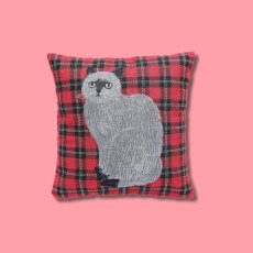画像3: 【松尾ミユキ】Cushion cover check back｜クッションカバー　チェック｜選べる4種類　Leo/Mugi/Lin/Maron｜猫ねこネコ (3)