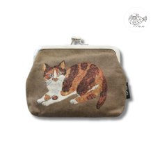 画像1: 【松尾ミユキ】Mini Purse Matsuo Miyuki　がま口ポーチ｜ブラウン三毛猫｜ミケネコねこ (1)