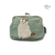 画像1: 【松尾ミユキ】Mini Purse Matsuo Miyuki　がま口ポーチ｜グリーン×ハチワレ猫｜ハチワレネコねこ (1)