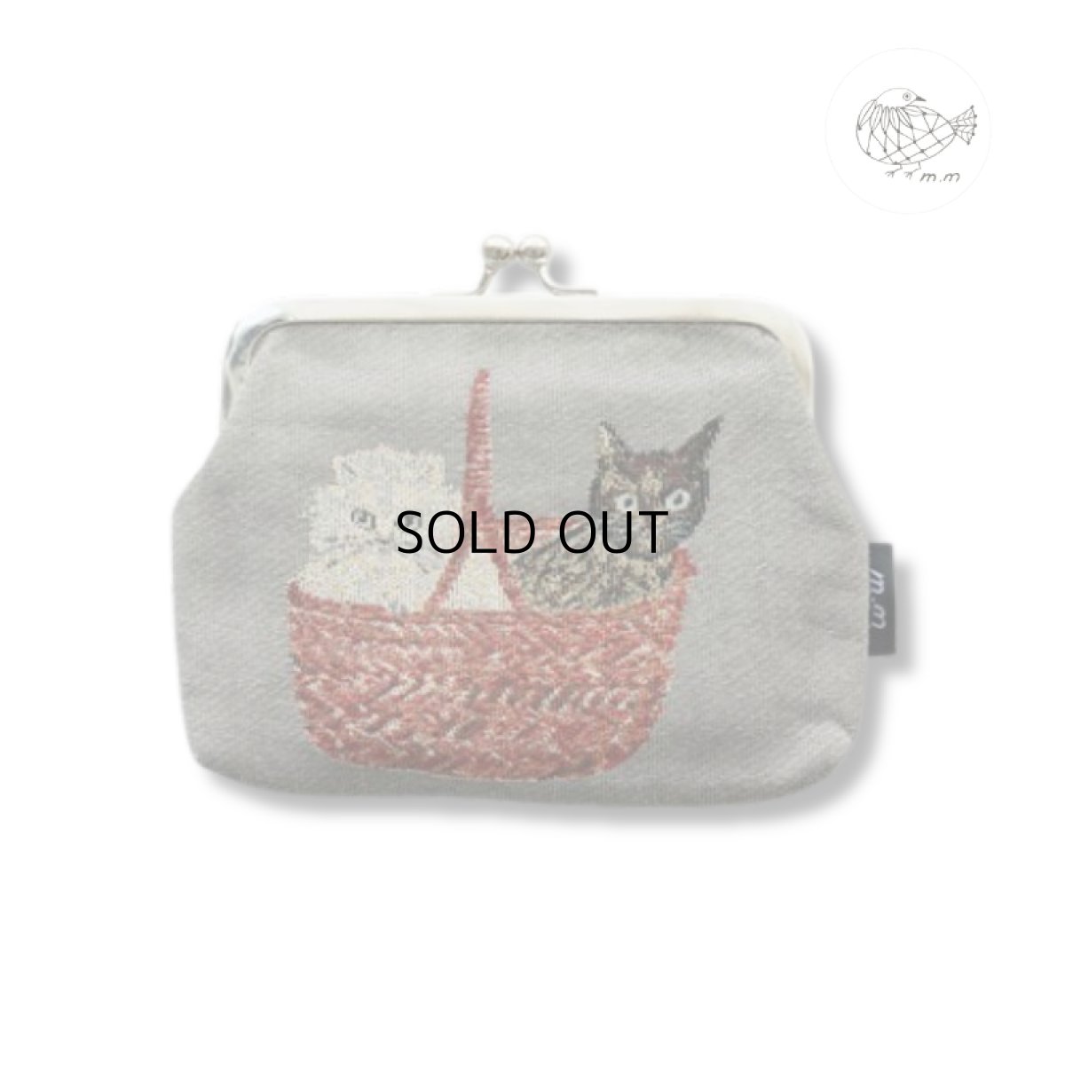 画像1: 【松尾ミユキ】Mini Purse Matsuo Miyuki　がま口ポーチ｜グレー×カゴ入り二匹猫｜白黒ネコねこ (1)