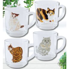 画像1: 【松尾ミユキ】４点セット♪ ガラスマグカップ Cats｜Momo / Theo / Fuu / Nala｜猫ネコねこ (1)