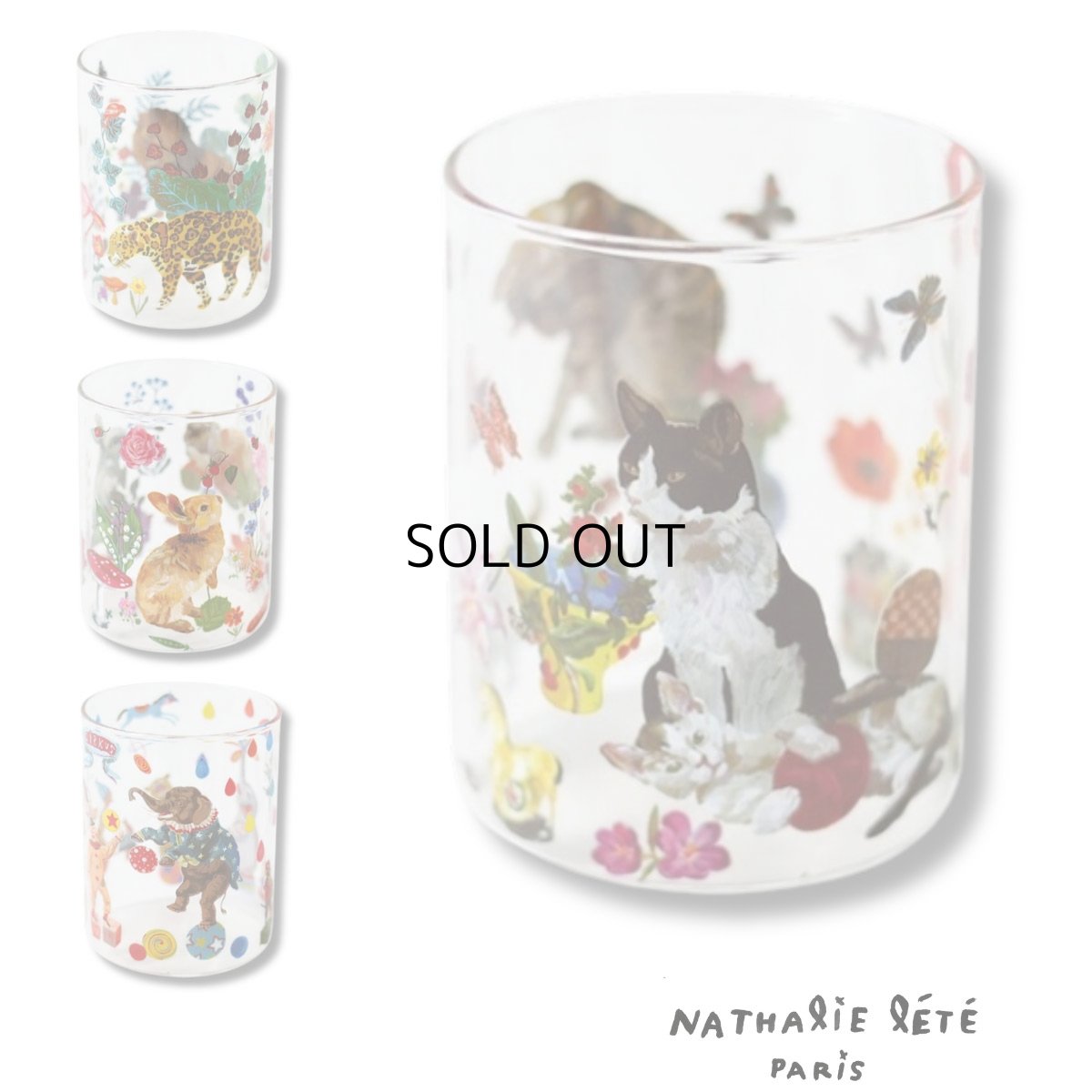 画像2: 【Nathalie Lete】Heat resistant Middle glass｜ナタリー・レテ　耐熱ガラスコップ｜4種類から選べる♪ Jungle/Cats/Rabbits/Circus｜猫ねこネコ (2)