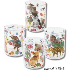 画像1: 【Nathalie Lete】【４種セット♪】Heat resistant Middle glass｜ナタリー・レテ　耐熱ガラスコップ｜Jungle/Cats/Rabbits/Circus｜猫ねこネコ (1)