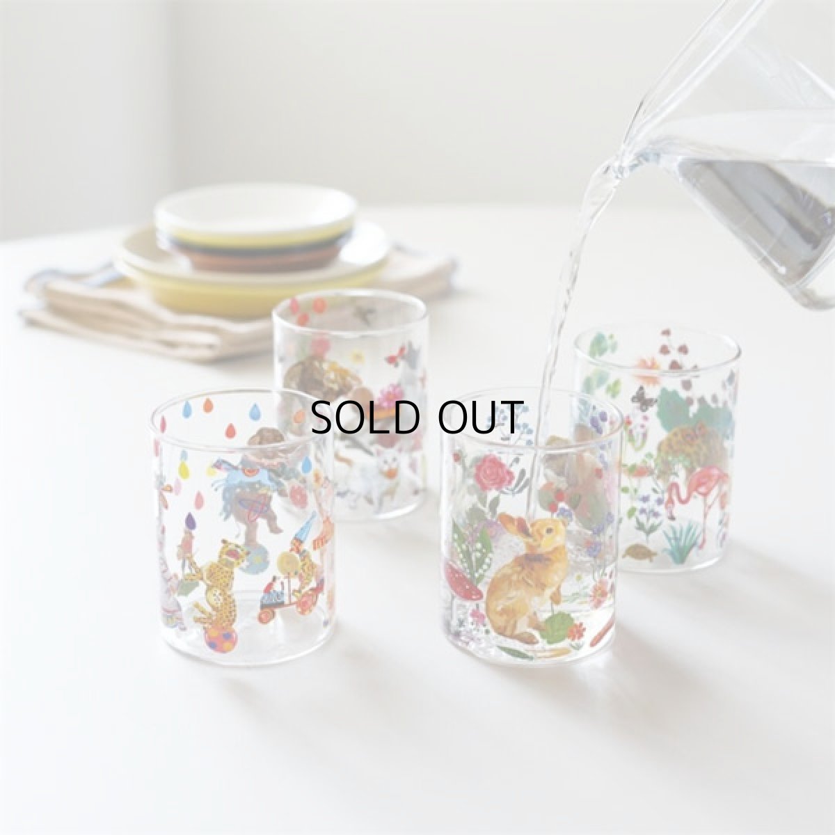 画像1: 【Nathalie Lete】Heat resistant Middle glass｜ナタリー・レテ　耐熱ガラスコップ｜4種類から選べる♪ Jungle/Cats/Rabbits/Circus｜猫ねこネコ (1)