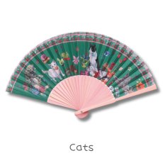 画像2: 【ナタリー・レテ / Nathalie Lete】Sensu Cats｜扇子 緑グリーン・猫キャッツ｜軽量・コンパクト｜ねこ猫ネコキャットcat (2)