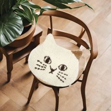 画像2: 【にゃふにゃふ】猫顔マット｜ダイカットチェアパッド｜白茶ブチネコ｜猫ねこネコ (2)