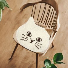 画像4: 【にゃふにゃふ】猫顔マット｜ダイカットチェアパッド｜白茶ブチネコ｜猫ねこネコ (4)