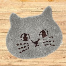 画像1: 【にゃふにゃふ】猫顔マット｜ダイカットチェアパッド｜グレー｜猫ねこネコ (1)