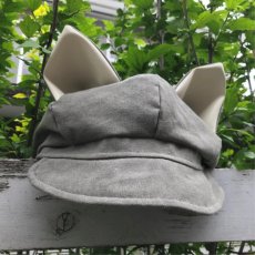画像2: 【デザイナー直送品につき個別決済が必要です】本物の猫ちゃんと同じ、リアルなシルエット　猫ちゃんと同じ比率で作る！猫耳キャスケット帽子　〜PETER〜　帆布コットン×フェイクレザー (2)