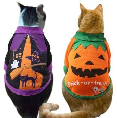 画像4: 国内発送｜ペット服　ハロウィン　猫魔女柄　パープル｜猫ちゃん用洋服｜オシャレ可愛い　イベント　記念撮影　プレゼント　贈り物　コスプレ (4)