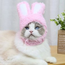 画像1: 国内発送｜猫ちゃん用コスプレ　なりきりうさぎちゃん　ピンク｜ペット服　変身　かぶりもの　イベント　記念撮影に♪ (1)