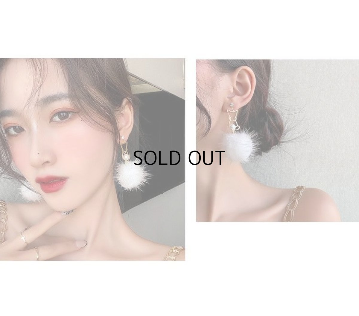 画像8: 国内発送｜アクセサリー　猫×パール×ファーピアス｜ゴールド×ホワイトパール×ホワイトファー｜にゃんこ猫ネコねこcat　オシャレ可愛い　ファッション (8)