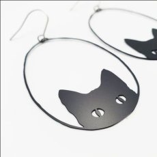 画像2: 国内発送｜アクセサリー　黒猫ビッグリングピアス　黒猫　ブラック｜オシャレ可愛い　ファッション (2)
