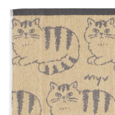 画像5: 【シマシマコーディ】ジャガードコットンタオル２枚セット　綿100%　34×80cm｜キャット フェイスタオル2P｜選べるカラー　ベージュ / スカイブルー｜ねこ猫ネコcat (5)