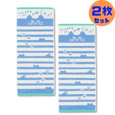 画像1: シマシマコーディ｜シマシマコーディ キャット ボーダー フェイスタオル2P｜ジャガードコットンタオル２枚セット　綿100%　34×80cm｜ねこ猫ネコキャットcat (1)