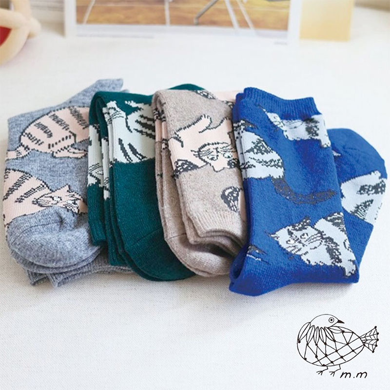 【松尾ミユキ】Cat Wool Blend socks キャットウールブレンドソックス｜靴下｜選べる Mike/Doux/Peony/Kijitora｜猫 ネコ ねこ｜毛混靴下