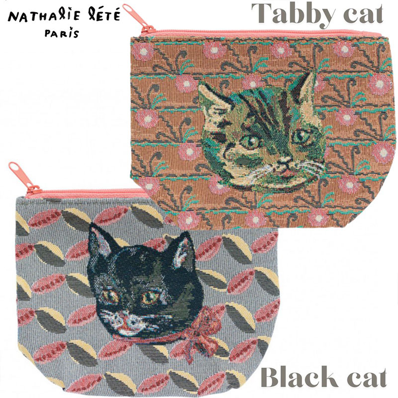 【Nathalie Lete】 ポーチ Animal｜小物入れ｜選べるデザイン Black cat/Tabby cat｜猫 ネコ ねこ
