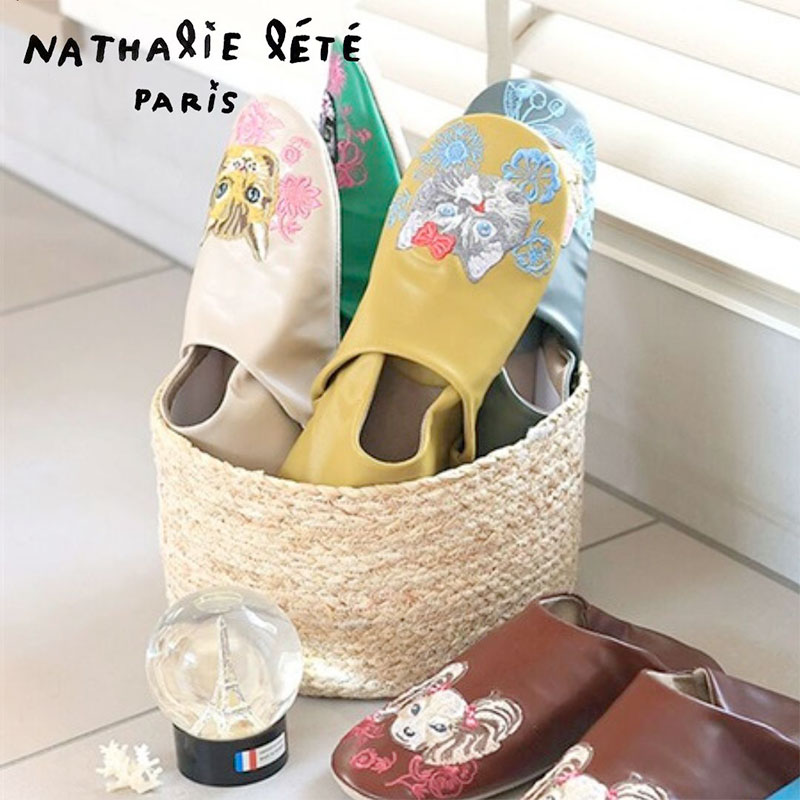 【Nathalie Lete】 Embroidered Slipper｜ナタリー・レテ 猫刺しゅうスリッパ｜選べるカラーデザイン Maya/Gray cat/Blue eye/Black cat｜猫 ねこ ネコ