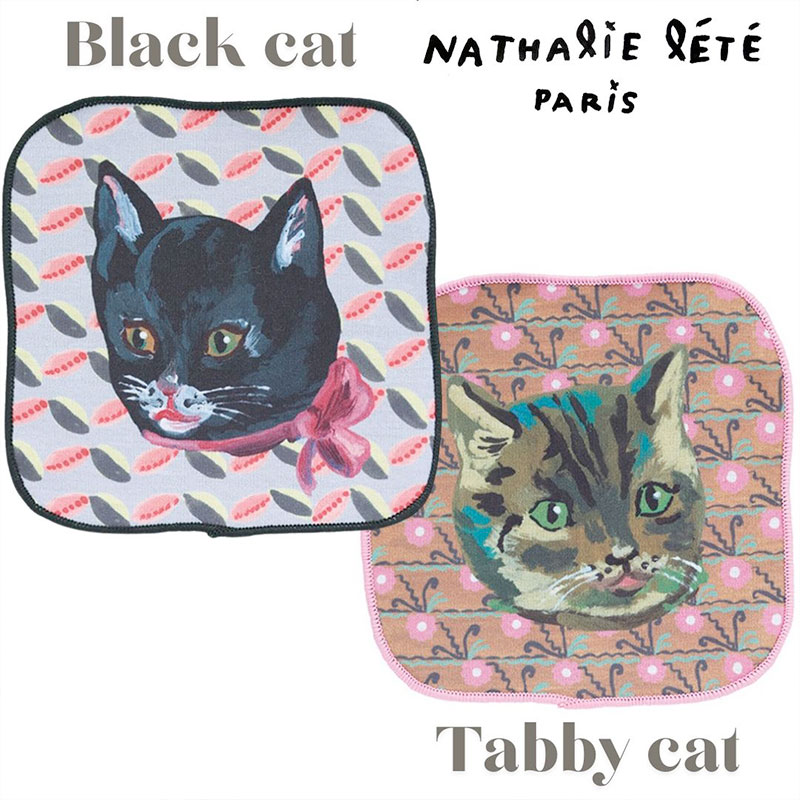 【Nathalie Lete】Mini Hand towel｜ナタリー・レテ ミニハンドタオル｜選べるデザイン Black cat/Tabby cat｜猫 ねこ ネコ｜スマホやメガネを拭ける高吸水性マイクロファイバー