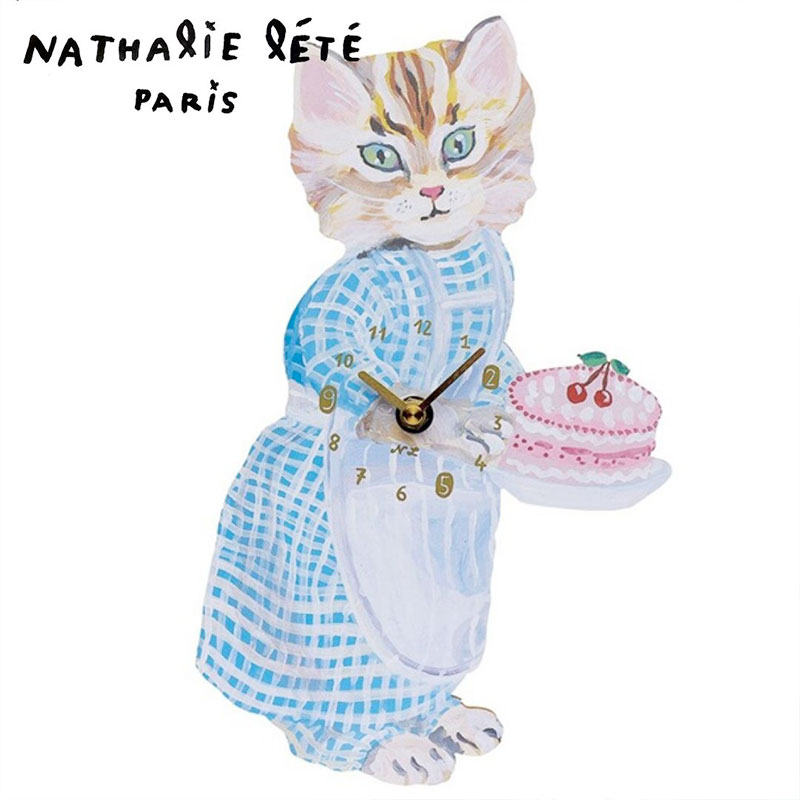 【Nathalie Lete】 Diecut clock Animal 2｜ナタリー・レテ ダイカット掛時計 Blue eye｜猫 ねこ ネコ