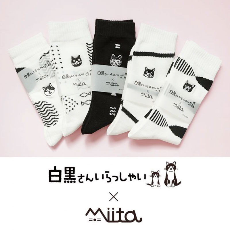 【Miita】 白黒さんいらっしゃい×Miita 白黒ソックス｜選べるシロクロ猫｜靴下 くつ下【日本製】｜猫 ネコ ねこ