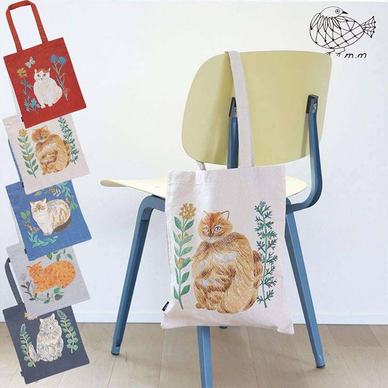 【松尾ミユキ】 Rectangle tote bag｜ゴブラン織りトートバッグ｜選べるデザイン　Momo/Nala/Shima/Perle/Bushy｜ねこ 猫 ネコ