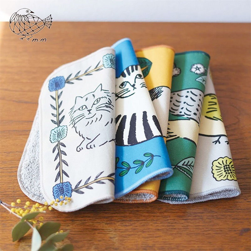 【松尾ミユキ】 Hand cloth｜ハンドクロース ハンカチ｜選べるデザイン　Gray cat/Kitten/Peony｜ねこ 猫 ネコ｜ハンドタオル タオルハンカチ