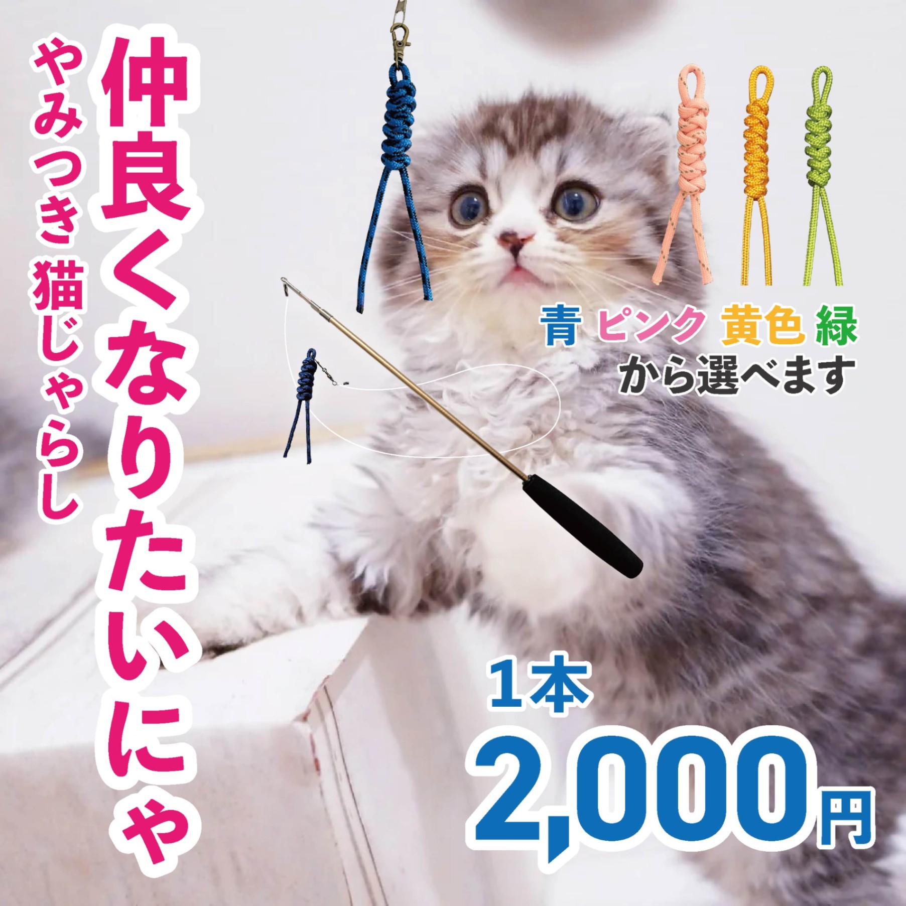 【デザイナー直送品】送料込み【仲良くなりたいにゃ】猫じゃらし｜つい夢中に♪デザイナーが作った丈夫な素材と選べるカラバリ♪ 青／ピンク／黄色／緑｜♥チャリティ―商品♥