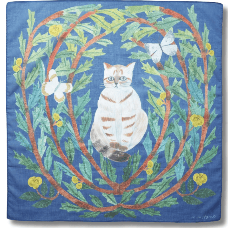 【松尾ミユキ / Matsuo Miyuki】Handkerchief Butterfly cat｜ ハンカチーフ 猫と蝶々 ｜ ねこネコcat