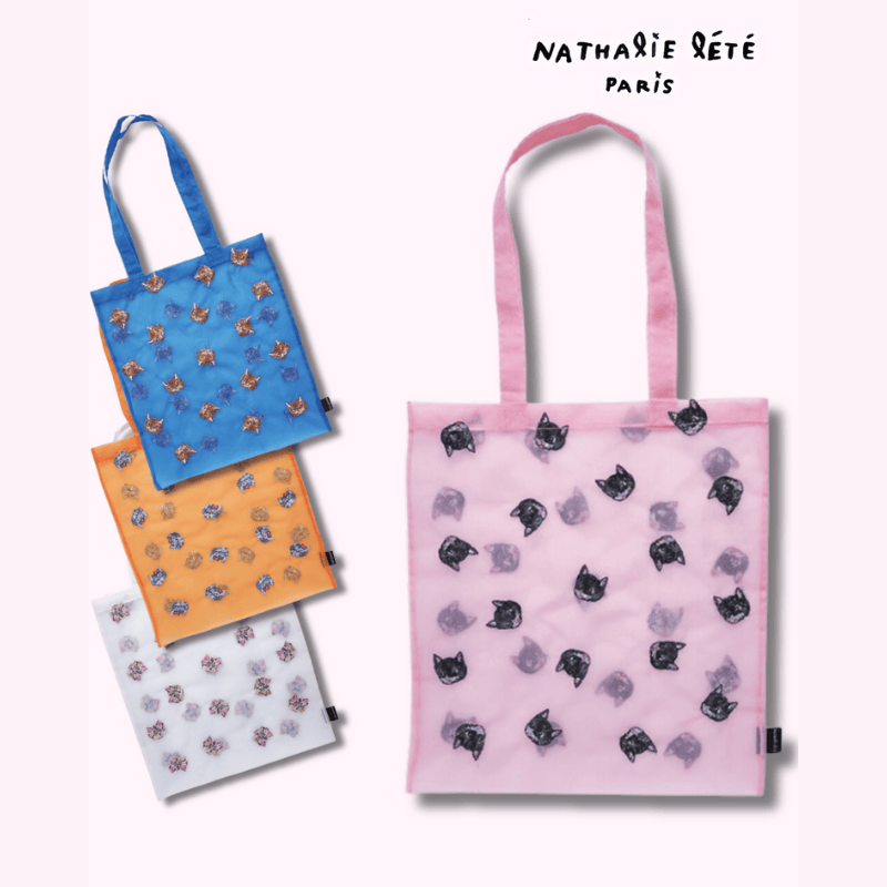【Nathalie Lete】Organdy Tote bag｜ナタリー・レテ　オーガンジートートバッグ｜4種類から選べる♪Maya/Gray cat/Blue eye/Black cat｜猫ねこネコ