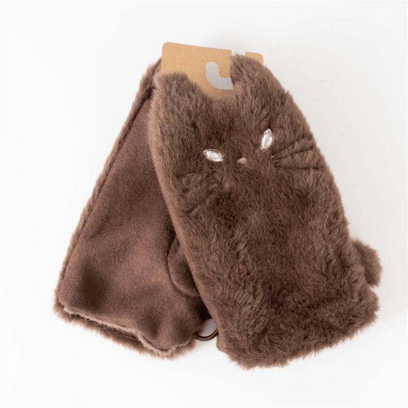 画像8: ふわふわフェイクネコファー指ぬきグローブ|3種類から選べるカラー ブラウン/グレイ/ブラック|猫ねこキャットcat (8)